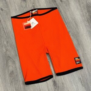 Zara X Purple Magazine Bright Orange Athletic Ribbed Biker Shorts with Black Hem